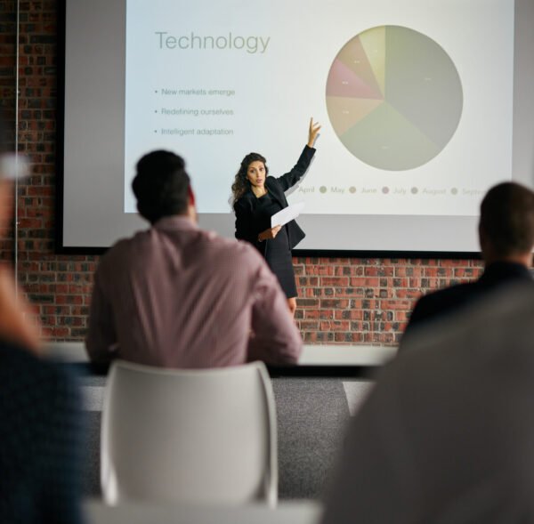 Shot of a businesswoman giving a presentation to her colleagues.
