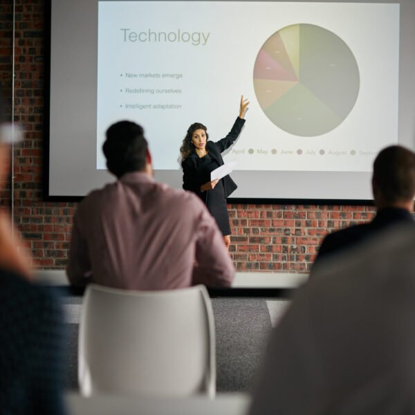 Shot of a businesswoman giving a presentation to her colleagues.